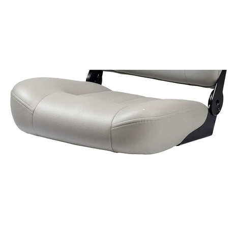 Medium-Back Gray Vinyl Seat Assembly for Jazzy Power Chairs (Blemished) featuring a white leather seat with black armrests.