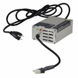 24 Volt On-Board Battery Charger for the Golden Technologies Companion I and II Mobility Scooters (Blemished), showing a silver box with black wires, minor dent visible on one end.