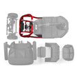 Visible part of the red front frame shown in color on a taken-apart Golden LiteRider 3-wheel, rest of the scooter greyed out