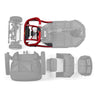 Visible part of the red front frame shown in color on a taken-apart Golden LiteRider 3-wheel, rest of the scooter greyed out