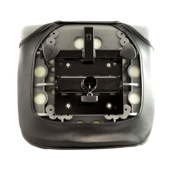 Seat Assembly for the Drive Medical Bobcat 3 and Bobcat 4, featuring a black and grey fold-down seat with a sturdy black metal frame, designed without armrests, seat post, or seat post pin.