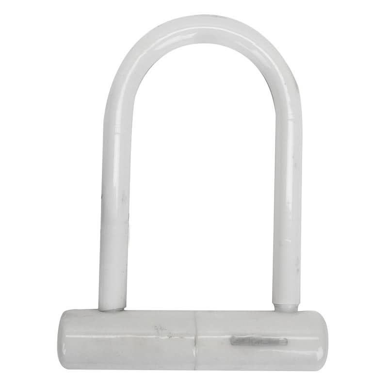 Soft Touch U-Lock for bikes or scooters shown with a sturdy handle, highlighting its practical design.