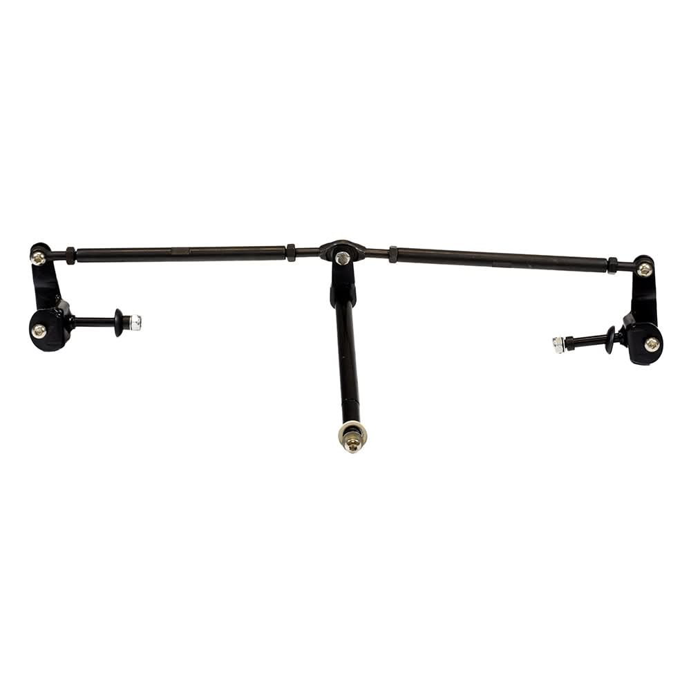 Steering Assembly with Tie Rod for the Razor Ground Force Drifter Go Kart, featuring a black metal bar with several round holes and bolts, designed for OEM replacement in Razor go-karts.