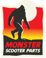 Monster Scooter Parts Sasquatch Sticker featuring a silhouette of Sasquatch walking, ideal for decorating scooters, bikes, or personal items with a unique, playful design.