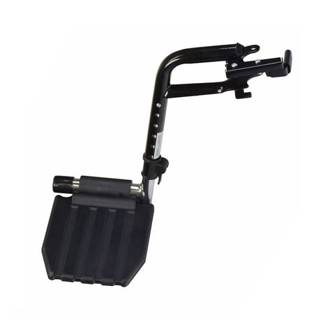 Swing Away Footrests without Heel Loops for the Invacare Tracer and 9000 Series Manual Wheelchairs, featuring a black metal frame and handle, designed for easy adjustment and enhanced comfort.