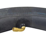 12-1/2x2-1/4 Scooter Inner Tube With 45 Degree Angled Valve Stem, featuring a black rubber tube and a brass angled valve stem, ideal for uniquely shaped rims or frames.