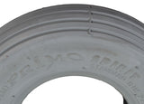 Close-up of an 8x2 (200x50) pneumatic mobility tire with C179G Spirit ribbed tread pattern, showing detailed grooves and texture, designed for mobility scooters and power chairs.