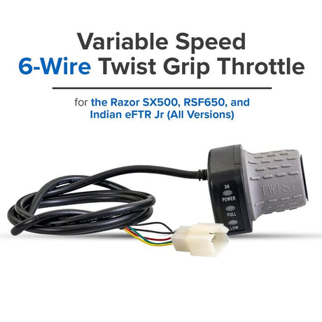 Variable Speed 6-Wire Twist Grip Throttle for the Razor SX500 Dirt Rocket, RSF650 Dirt Rocket, and Indian eFTR Jr Mini Bike (Versions 1+)