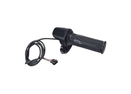 6-Wire Hand Throttle for the Gyroor C3 Electric Bike, featuring a twist-grip hand control, LED display, and cruise control button, shown as a close-up of the handlebar with attached wiring.