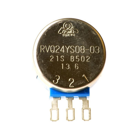 Throttle Potentiometer for the Drive Hawk (S375) Mobility Scooter. Close-up of the round, silver TOCOS-made throttle potentiometer, showing its precision design and metal construction.