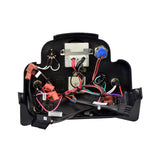 Top Console Electronic Assembly for the Pride Hurricane (PMV5001) and Pride Legend XL SC3450, featuring a black box with wires and circuit components, essential for scooter dashboard functionality restoration.