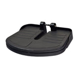 Footrest Platform Assembly for the Jazzy 1103 (Used) featuring a black plastic stand with a metal handle, and a black foot pedal with a screw, removed from a functioning Jazzy power chair.