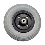 8x2 (200x50) Front Caster Wheel with Ribbed Tread for the Quickie Pulse 6 (Used), showing a black rim and visible screws, suitable for replacing the front caster wheel on a power chair.