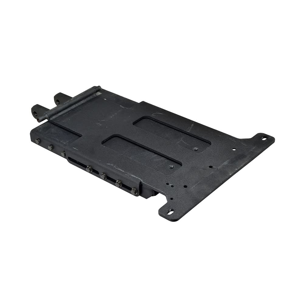 Motion Concepts TRC1746 Tilt Mechanism without Motor (Used) - A heavy-duty black metal object with visible screws, specifically designed as a replacement part for electric power chairs.