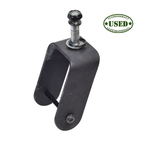 Caster Fork for Jazzy Select (Used) featuring a black metal fork and stem assembly with an attached screw, axle bolt, and nut.