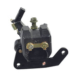 Rear Brake Caliper for 150cc Kandi Go-Karts & Dune Buggies (Blemished) featuring a black metal device with screws, bolts, nuts, and brake pads, optimized for DIY installation.