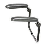 Universal Armrest Assembly for Power Chairs & Mobility Scooters (Set of 2) featuring black vinyl pads, 12 long by 3.5 wide, attached to 3/4 square tube elbow brackets for easy mounting.