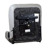 18X18 Hi-Back Deluxe Contour Vinyl Seat Assembly for Pride Scooters and Jazzy Power Chairs (Used) showing the backrest, seat pad, lock, and barcode on the side.