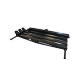 Scooter Carrier for the Piaggio MP3: A black metal carrier with white text, designed for 3-wheel scooters, featuring three ramps and retractable tie-down bars.