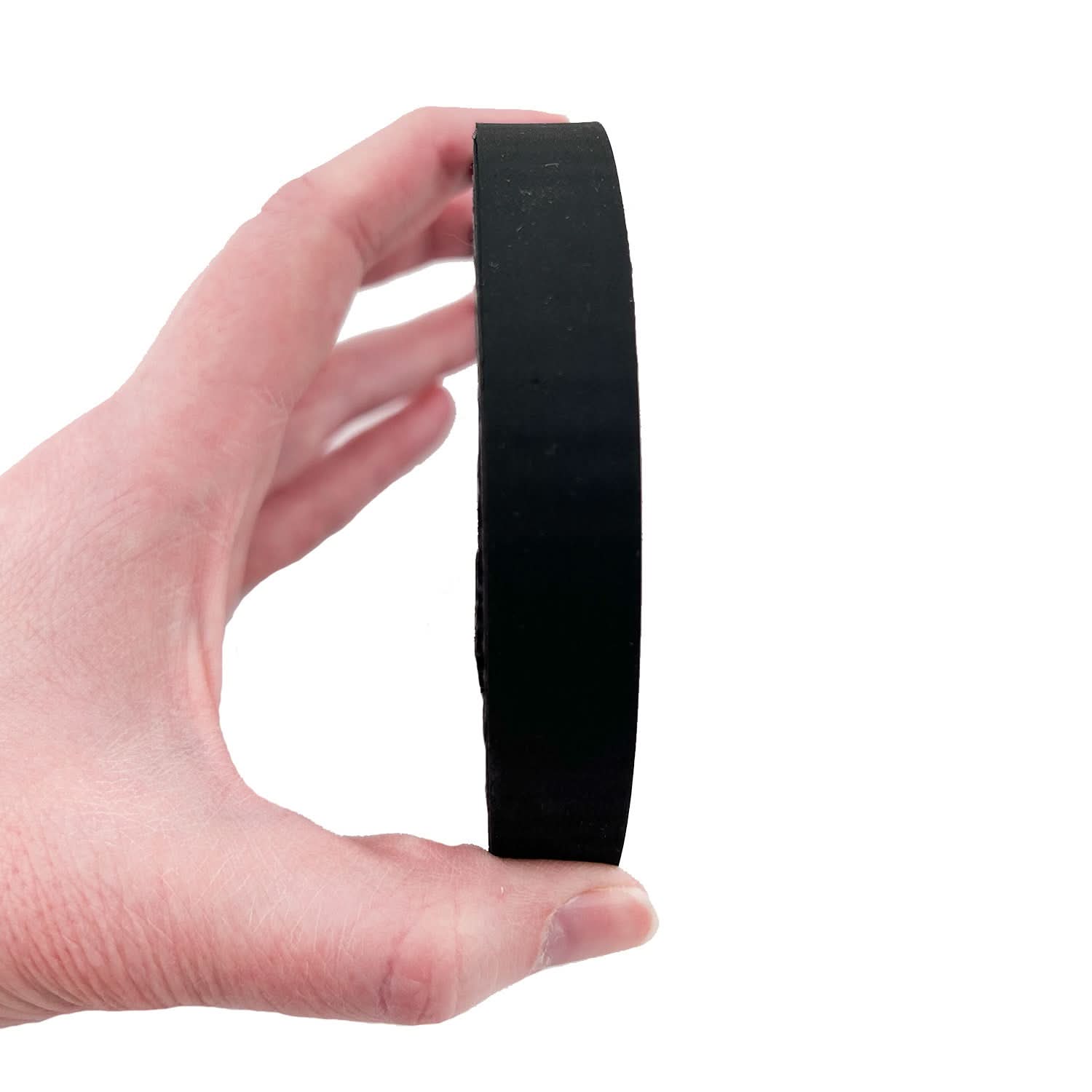 Hand holding a 560-5M/15 Drive Belt for the Razor E200, showcasing the black circular belt essential for versions 1-4 of the E200 scooter.