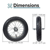 Front Wheel Assembly with Wire Spoke Rim for the Razor Pocket Mod (Versions 13+), featuring a 12.5 x 2.25 tire and inner tube. Close-up shows detailed tread and wire spokes.