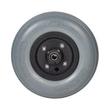 8x2 (200x50) Caster Wheel with 2-1/2 Hub and Urethane Tire for Invacare power chairs, featuring a black rim, pre-installed 7/16 1607-RS bearings, and visible screws.