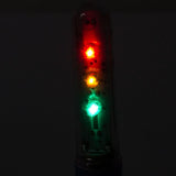 Close-up of the Valve Stem Wheel Flash Saber in Red/Yellow/Green, highlighting its light feature designed for bikes and scooters.