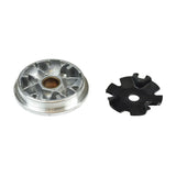 Close-up of a Malossi variator for Honda Ruckus, showcasing a black metal gear with a central hole, part of the variator assembly that enhances scooter performance through improved acceleration and seamless automatic shifting.