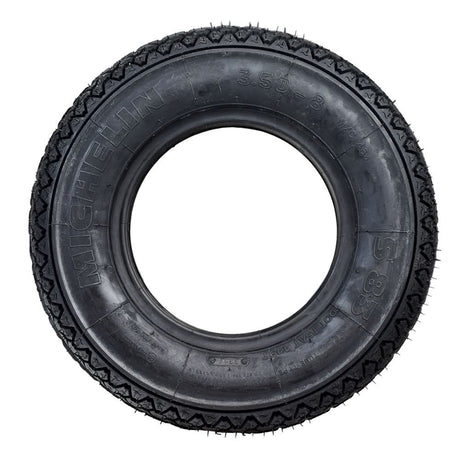 Vespa 3.50-8 Scooter Tire by Michelin, showcasing retro styling and modern performance, perfect for classic scooters. Features visible tread for excellent durability and affordability. Ideal for early large-frame Vespa models.