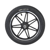 Front Wheel Assembly for the Swagtron EB5 Pro Electric Bike (Blemished), featuring a silver 12-spoke rim, black tire, and visible scratches around the mounting hub. Axle and hardware not included.