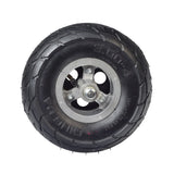 3.00-4 Rear Wheel Assembly for eZip and IZIP 400 Series Scooters featuring a black tire with a silver rim, including tube, sprocket, bearings, and axle.