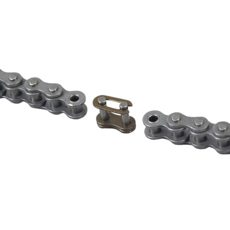 Electric Scooter Parts: #25 Open Loop Chain - 3 Feet (144 Links) with Master Link, close-up view showing interlocked metal chain links suitable for various scooters, dirt bikes, and ATVs.
