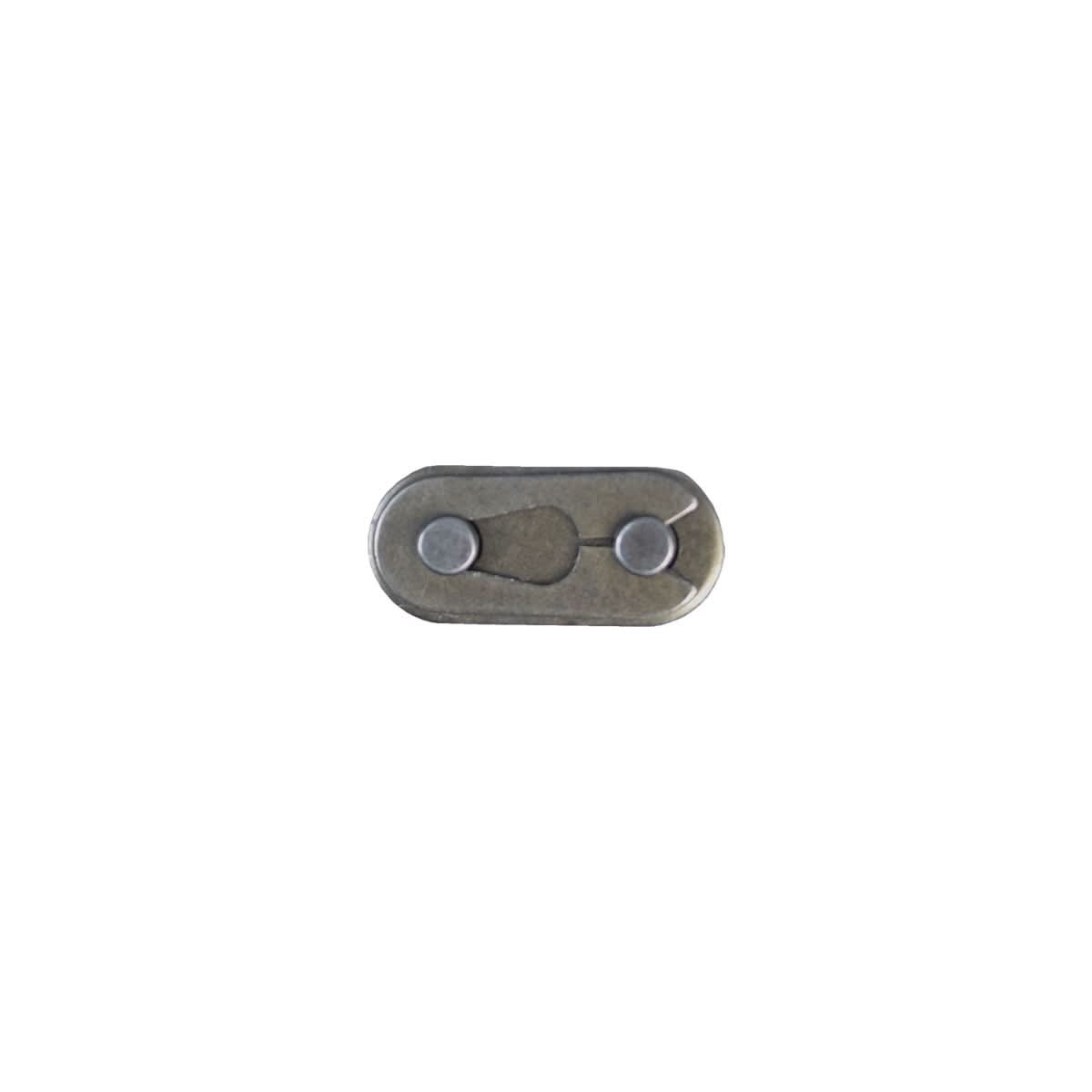 Close-up of a 420 Chain Master Link, showcasing its metal construction and precise design, ideal for connecting and repairing chains on scooters, motorcycles, dirt bikes, go-karts, and ATVs.
