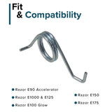Chain Tensioner Spring for the Razor E100, E100 Glow, E150, E175, & E90 Accelerator. Close-up of a metal spiral spring, essential for maintaining scooter functionality.