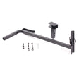 Walker Holder Assembly for Limited Recline Jazzy Power Chairs, featuring a black metal object with screws, bolts, and a mounting bracket, designed for secure attachment and easy installation.