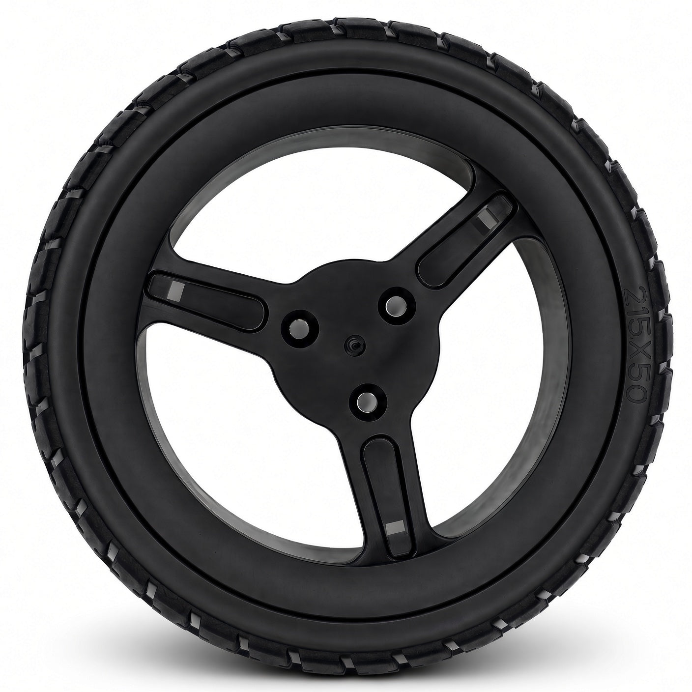 Rear wheel drive wheel for the Jazzy carbon travel power chair, size 215 x 50. All black and flat free.