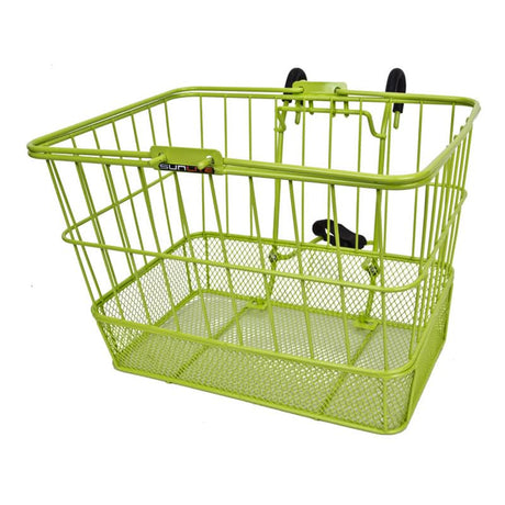 Lift-Off Wire Basket with Mesh Bottom: A practical pet supply accessory featuring a wire frame with a mesh bottom, designed for easy attachment to bikes or scooters, providing secure storage during rides.