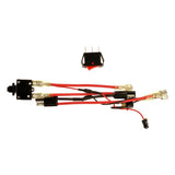 Close-up of the Wire Harness for the IZIP I-130, I-150, and I-200, showing red and black electrical wires with a 3-pin On/Off switch connector.
