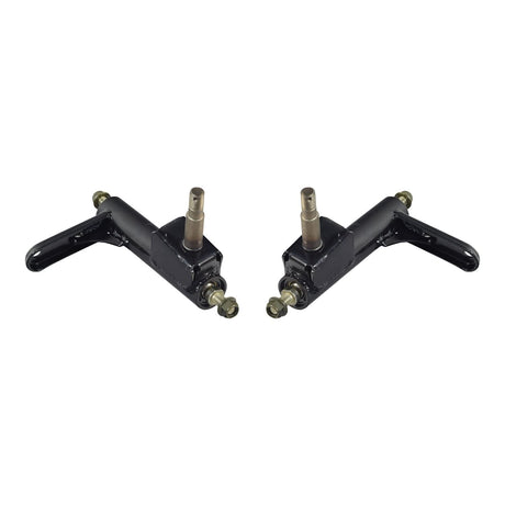 Spindle Steering Knuckle for the Coleman KT196 196cc 6.5 Hp Go-Kart; close-up view of black metal parts, possibly showing minor scuffs or scratches, essential for front suspension.