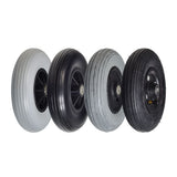 Universal 8x2 (200x50) Caster Wheel with 608Z Bearings, featuring a close-up view of multiple wheel assemblies, illustrating the tread and rim design for mobility scooters and power chairs.