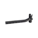 Leg Rest Hangers for the Pride Mobility Universal Seat Frame, featuring a black metal bar with multiple holes, designed for compatibility with various Pride Mobility power chair models like Jazzy, Jet, and Quantum.