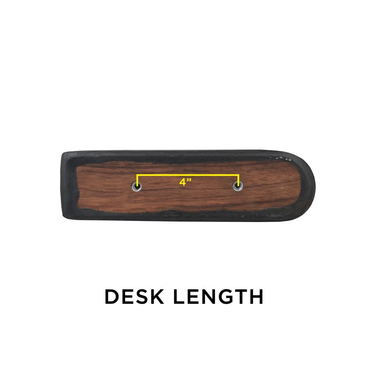 Black Vinyl Co-Molded Armrest Pad for Pride Scooters shown on a wooden surface with a yellow line, featuring a square end and a round end, designed to fit over the armrest weldment.