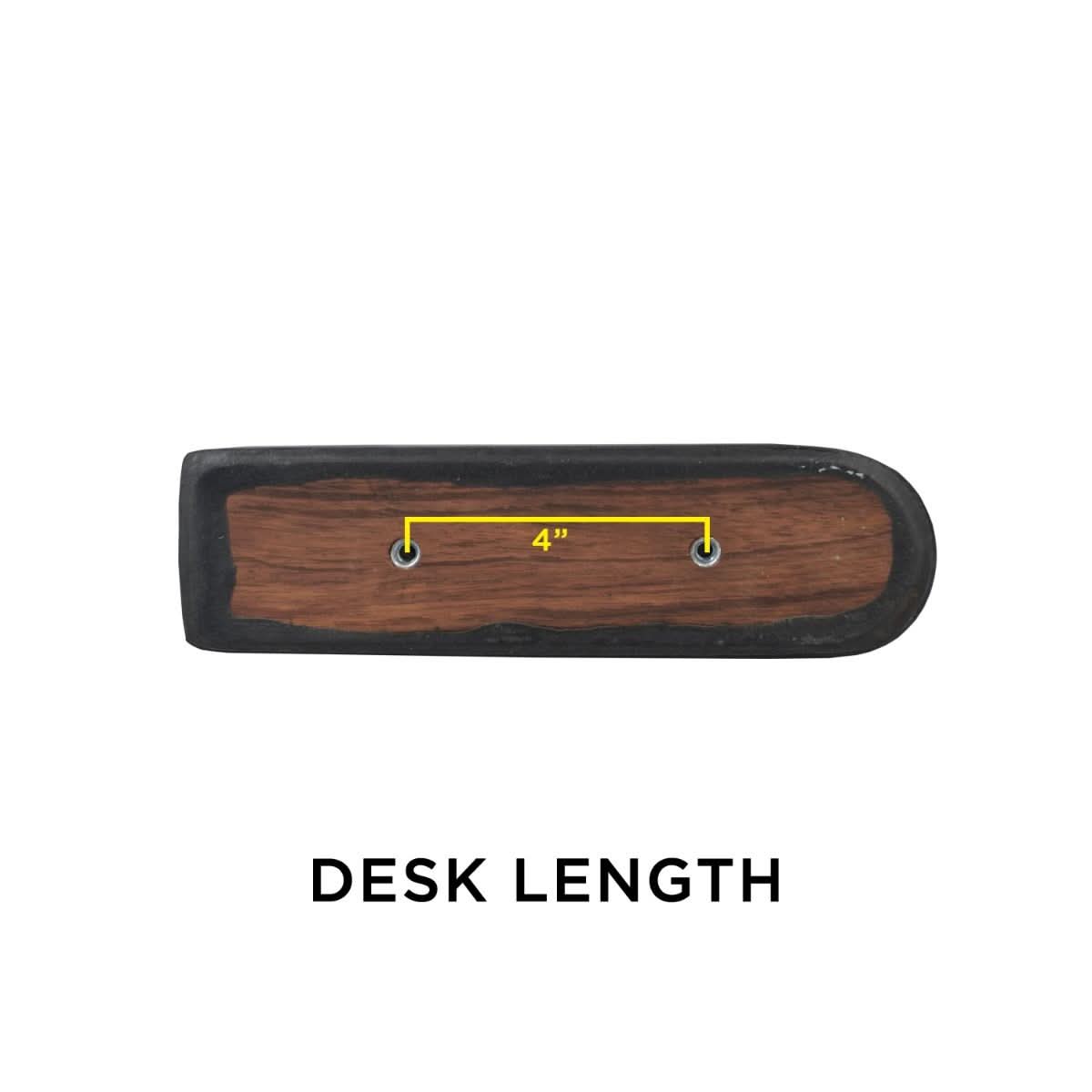 Black Vinyl Co-Molded Armrest Pad for Pride Scooters shown on a wooden desk with a yellow line, featuring a square end and a rounded end, designed for scooter armrests.