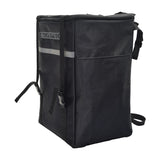Extra Large Insulated Seat Back Bag (Backpack) for Wheelchairs showcasing black ripstop nylon with multiple compartments, including a large zippered main section, outer velcro pocket, and open mesh pouch.