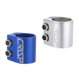 Crisp 34.9 mm HD Double Clamp for Scooters, featuring a pair of robust blue and silver metal rings with bolts and screws for secure fastening, designed for various Crisp scooter models.