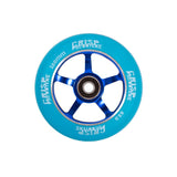 100 mm Wheel for the Crisp Blaster Kick Scooter, featuring a blue design with white text, made of high rebound 88A polyurethane, and includes pre-installed bearings and spacer.