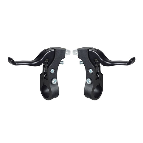 Brake Lever for the Mongoose Expo Freestyle Scooter - A pair of black bicycle brake levers designed for either left or right side configuration, shown without brake cables or additional parts.