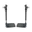 Elevating Leg Rest Style 12 with 8-1/2x6 Footplate for Jazzy and Jet Power Chairs, featuring a pair of foot pedals mounted on a black and silver stand, compatible with multiple models.