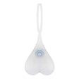 Inverted Heart Scooter Tail Light, a white heart-shaped silicone accessory, shown close-up, designed to enhance visibility with three flashing modes, easily attachable to scooters or power chairs.