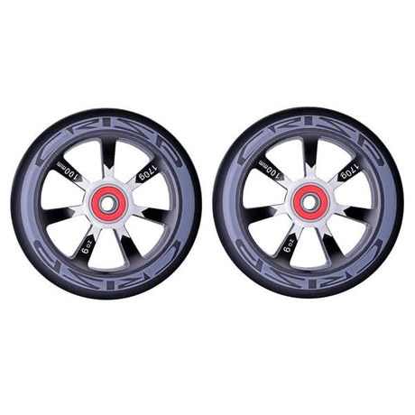 100 mm Crisp Hollowtech Kick Scooter Wheels (Set of 2) featuring a sleek design with durable 88A urethane tires and pre-installed ABEC 9 bearings.